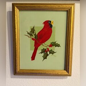 Vintage 1980’s Original Painting Redbird
Cardinal on Holly Branch Framed Signed